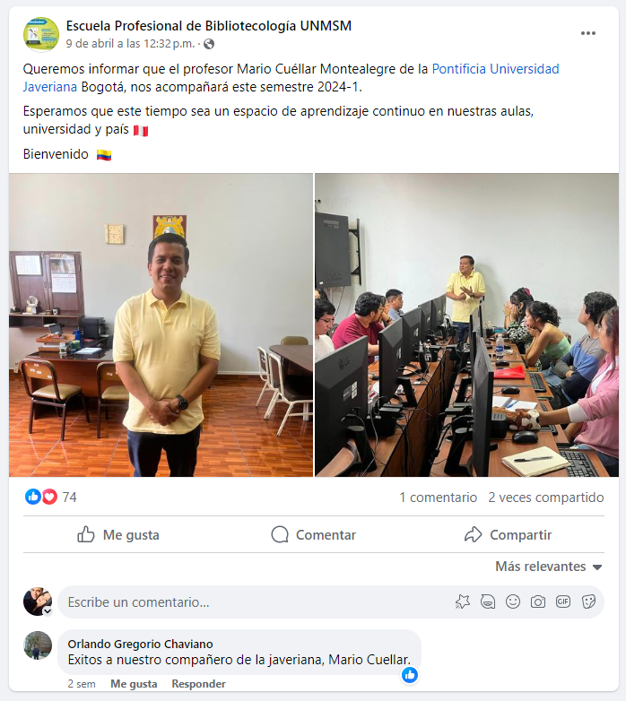 Mario Fernando Cuellar - Estancia doctoral en Lima Perú Pontificia Universidad Javeriana